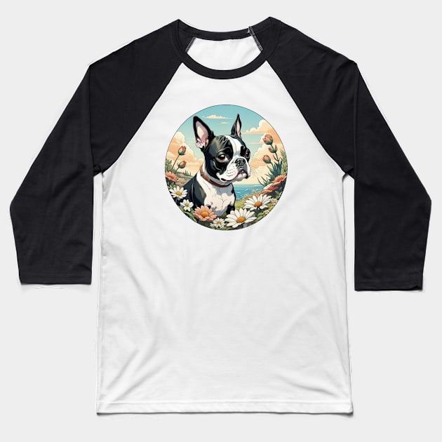 Seaside Boston Terrier Baseball T-Shirt by Pet And Petal